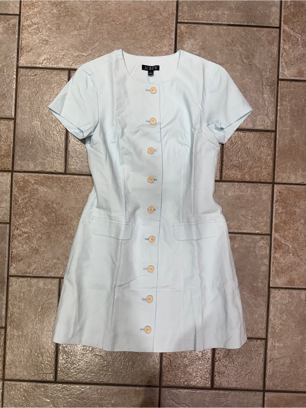 J. Crew Pale Blue Short-Sleeve Button Front Mini Dress
